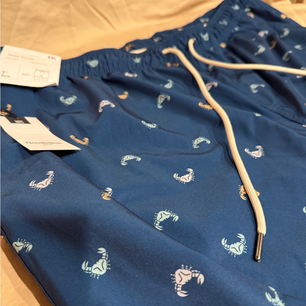 NWT‎ Men's XXL Lined Crab Pattern Dark Blue Swim Trunks